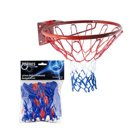 Купить Сетка баскетбольная Torres, нить 4 мм, бело-сине-красная в Верхняятуре 